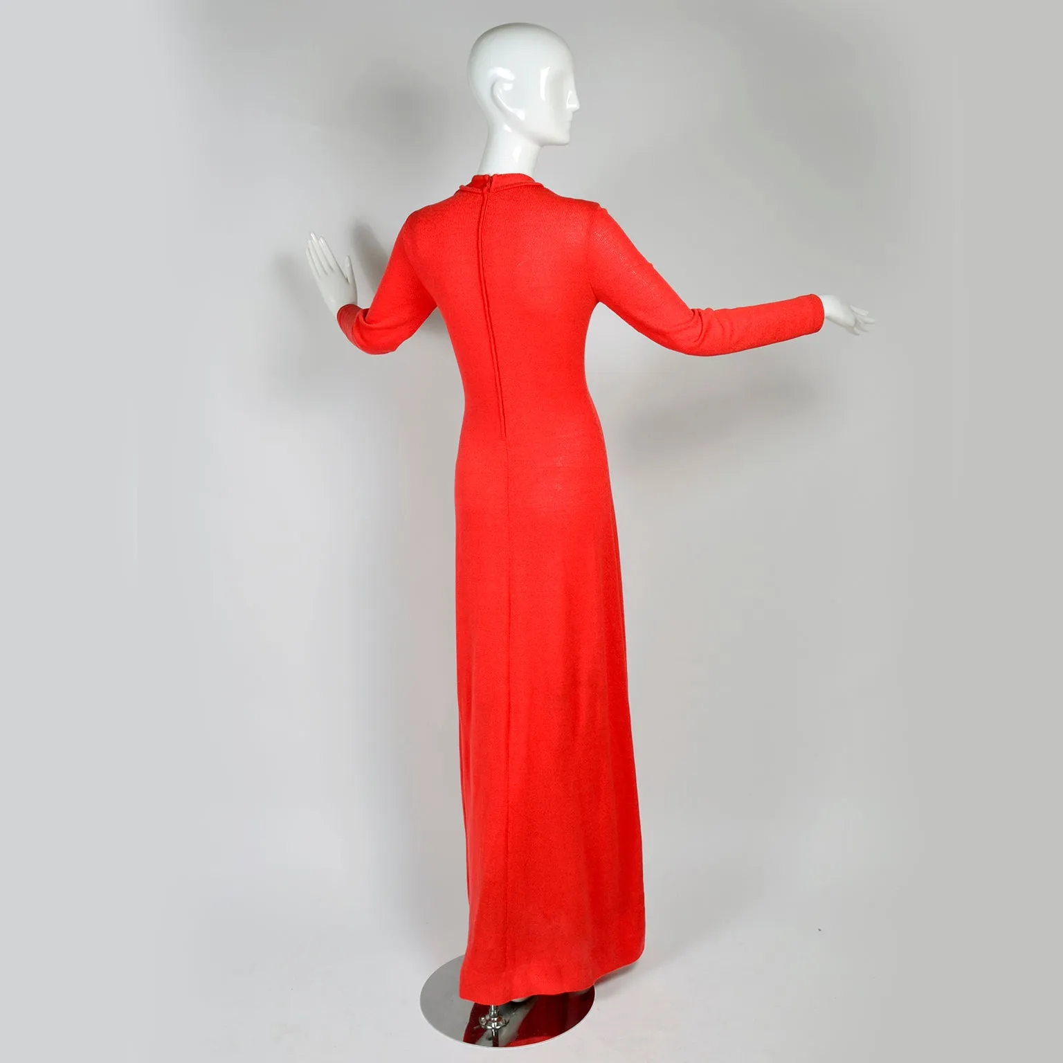 1970s Arbe Vintage Dress Maxi in Red Orange Knit