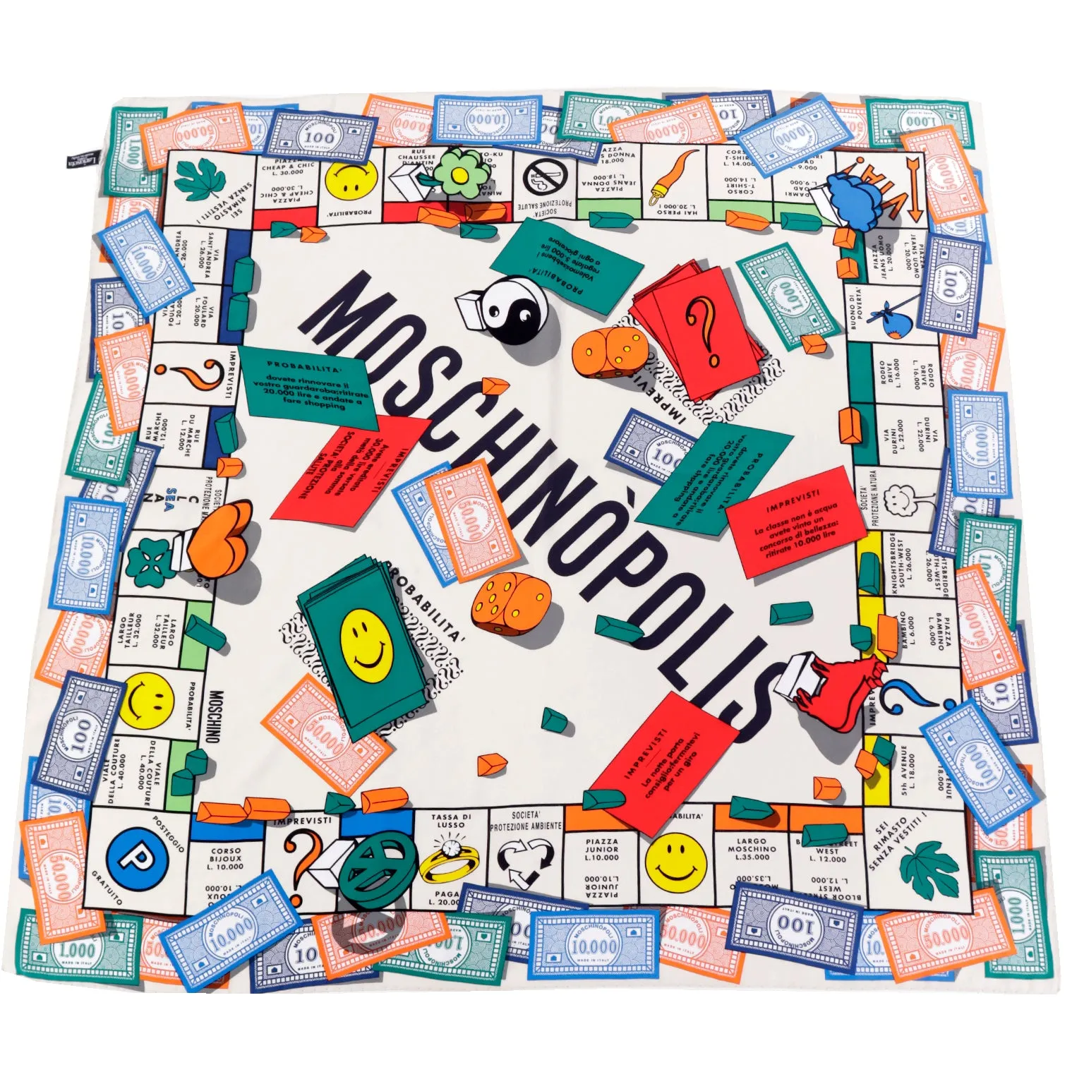 1990s Franco Moschino Vintage Moschinopoly Monopoly Silk Scarf