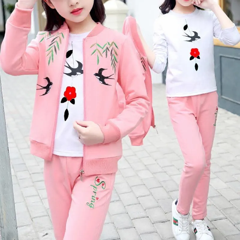 3-piece Swallow Pattern Coat & Sweatshirt & Pants for Girl