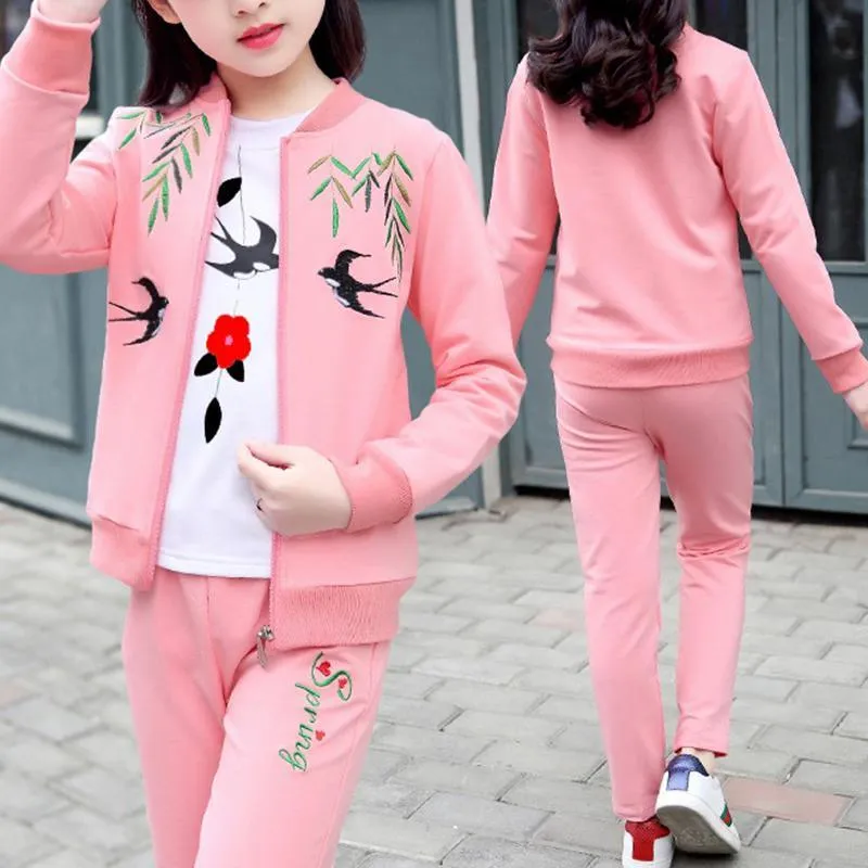 3-piece Swallow Pattern Coat & Sweatshirt & Pants for Girl