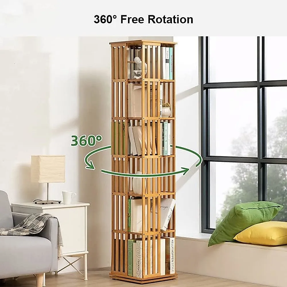 360° Rotating Bamboo Bookshelf, 6-Shelves, Freestanding