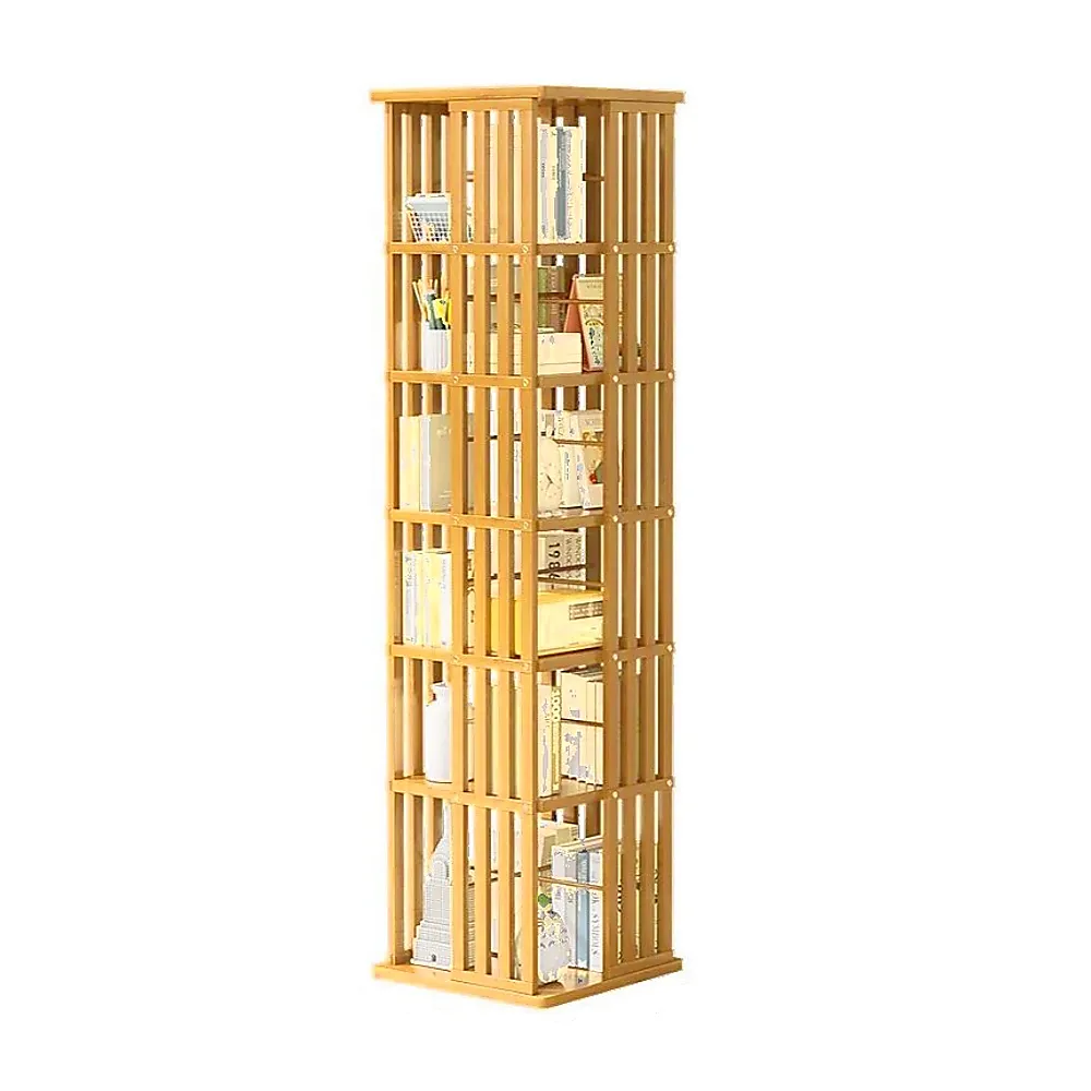 360° Rotating Bamboo Bookshelf, 6-Shelves, Freestanding