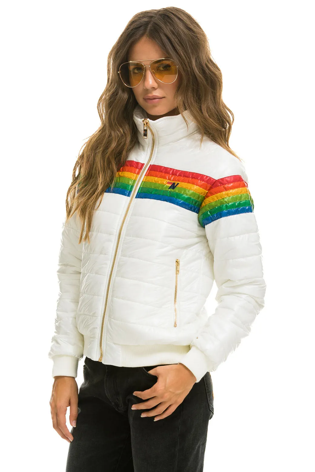 6 STRIPE RAINBOW SLEEVE JACKET -  GLOSSY WHITE