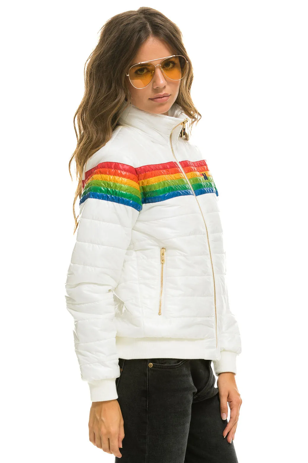 6 STRIPE RAINBOW SLEEVE JACKET -  GLOSSY WHITE