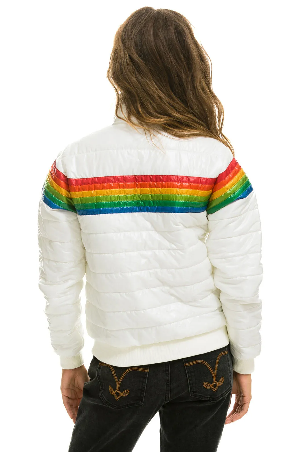 6 STRIPE RAINBOW SLEEVE JACKET -  GLOSSY WHITE