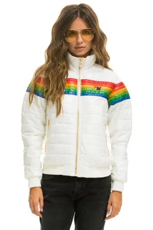 6 STRIPE RAINBOW SLEEVE JACKET -  GLOSSY WHITE