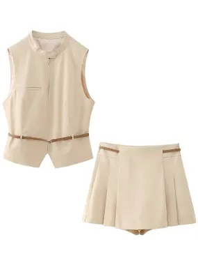 A&A Belted Wide Pleated Skort Set