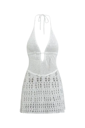 A&A Knitted Crochet Halter Neck Mini Dress