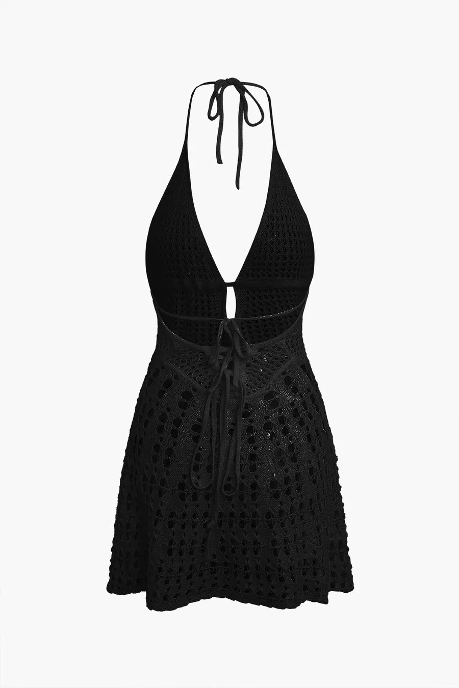 A&A Knitted Crochet Halter Neck Mini Dress