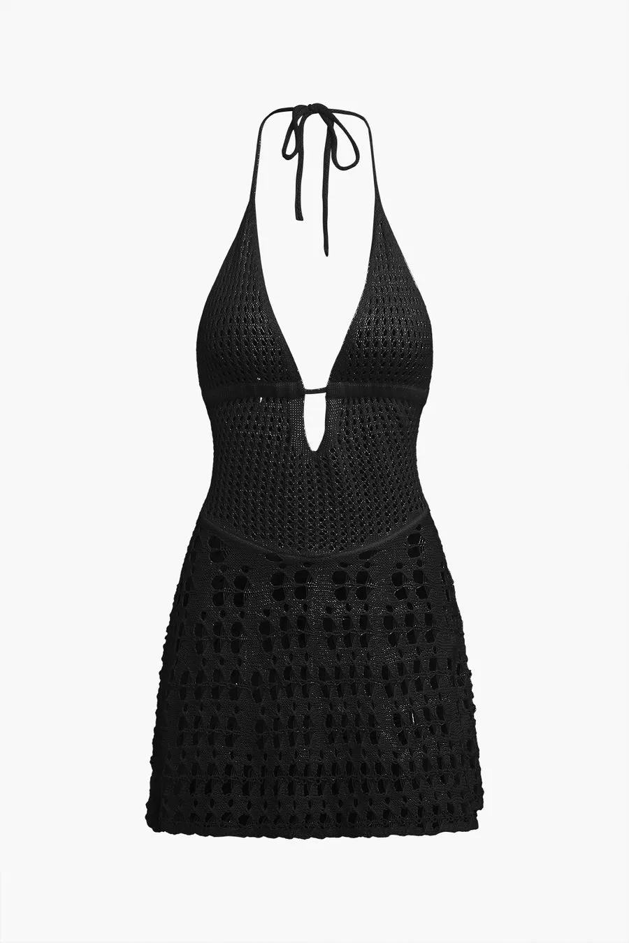 A&A Knitted Crochet Halter Neck Mini Dress