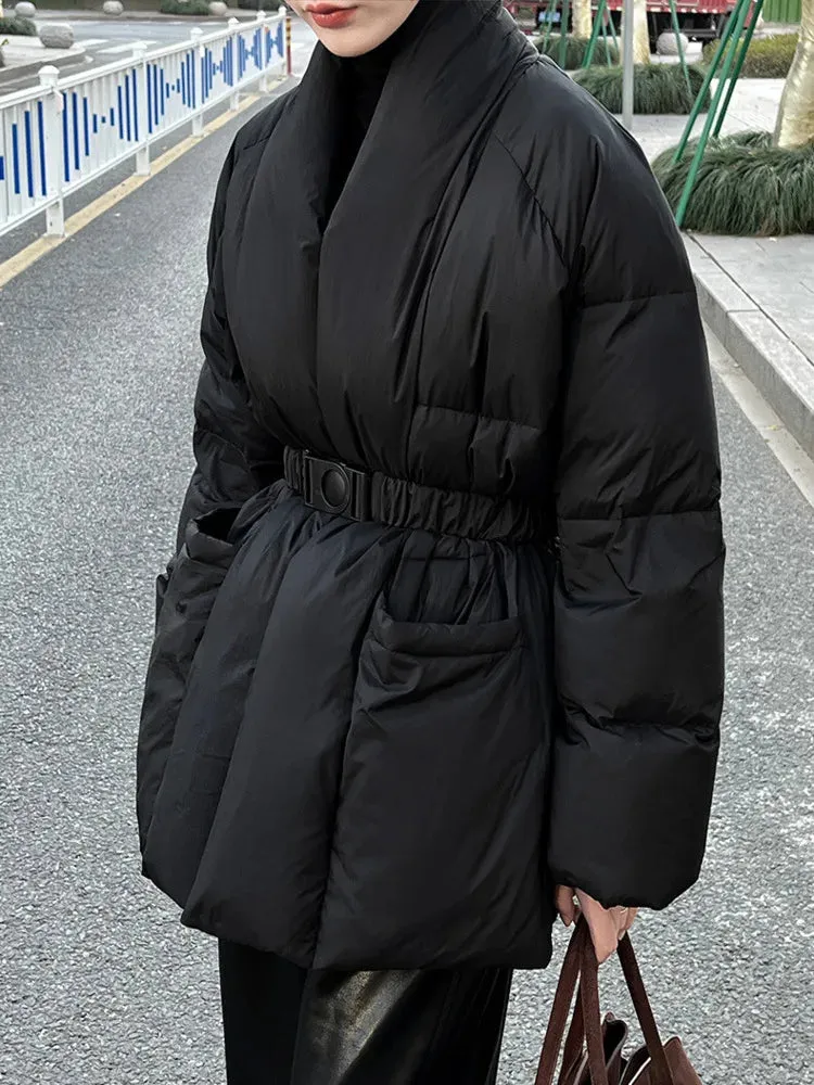 A&A Pola Shawl Collar Belted Wait Puffer Coat