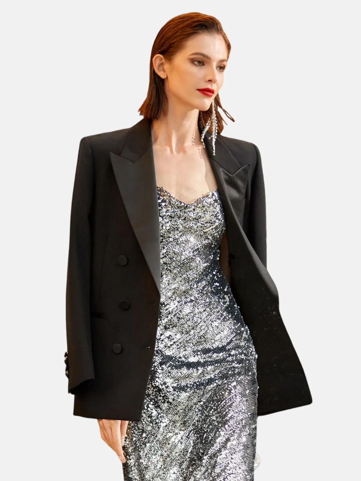 Acetate Panelled Satin Avant-Garde Suit Jacket