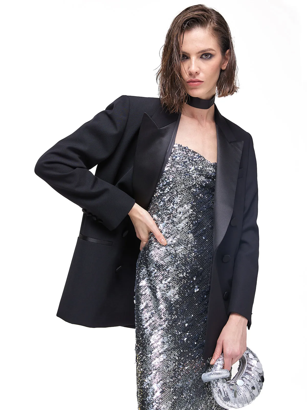 Acetate Panelled Satin Avant-Garde Suit Jacket