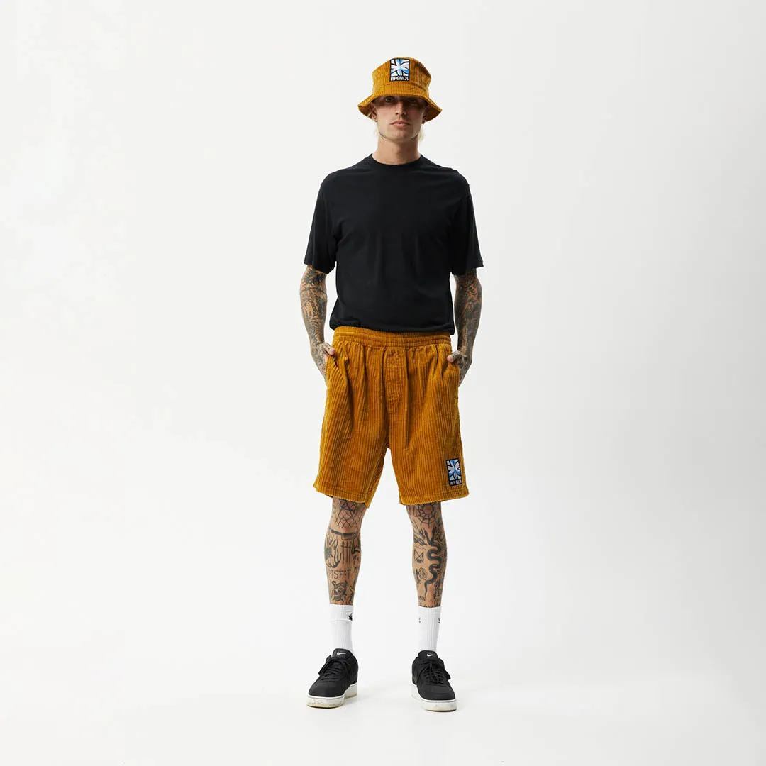 AFENDS Mens Waterfall Ninety Eights - Corduroy Elastic Waist Shorts - Mustard