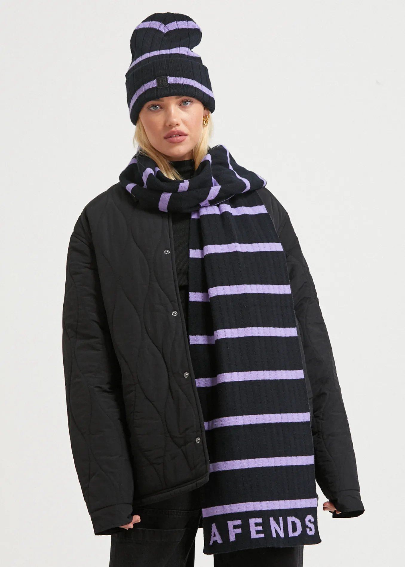 AFENDS Unisex Donnie - Knit Striped Scarf - Black