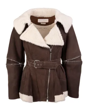 Alexander McQueen Shearling Detail Belted Jacket