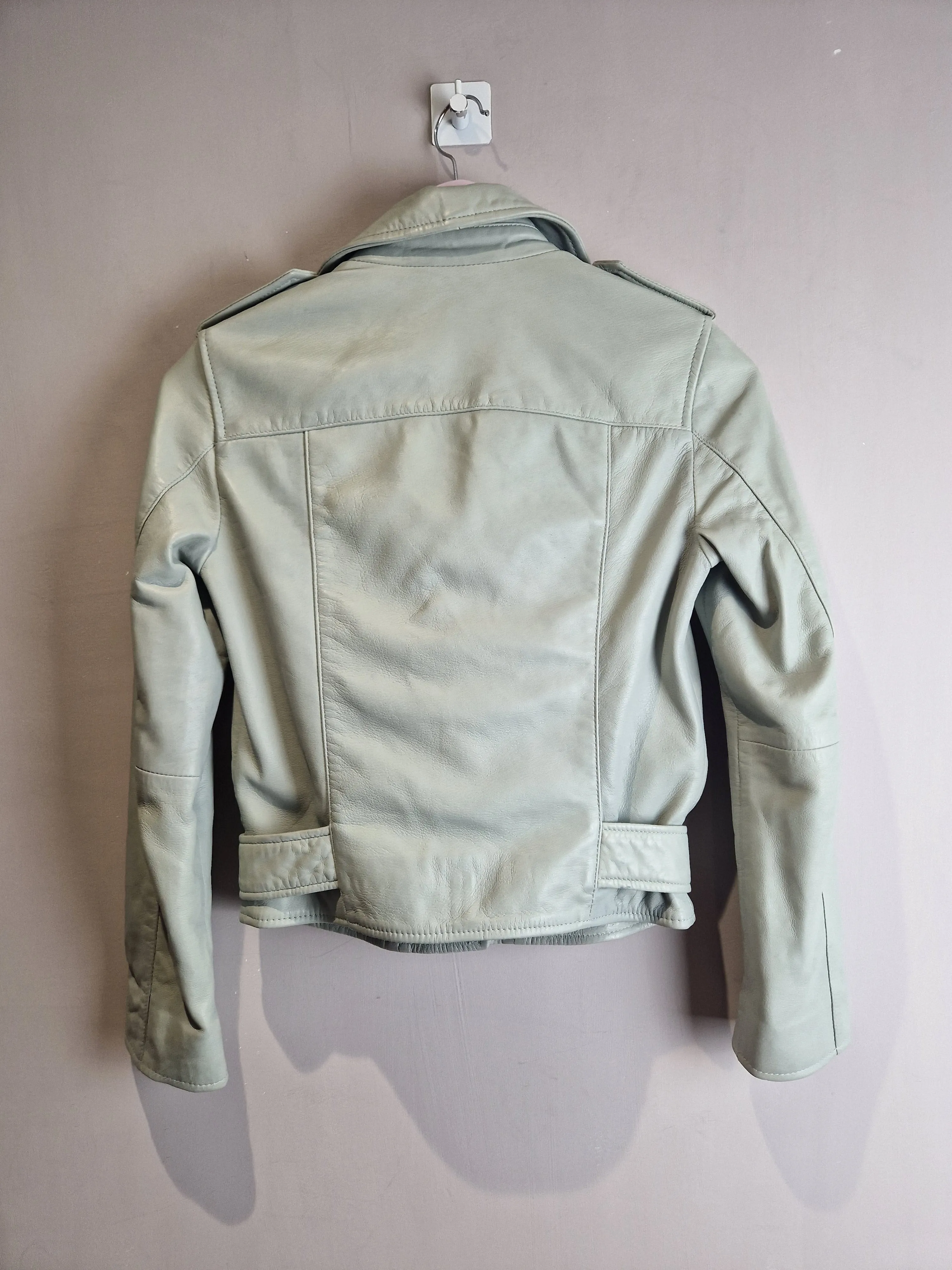 AllSaints grey Balfern lambs leather Biker jacket - size 4