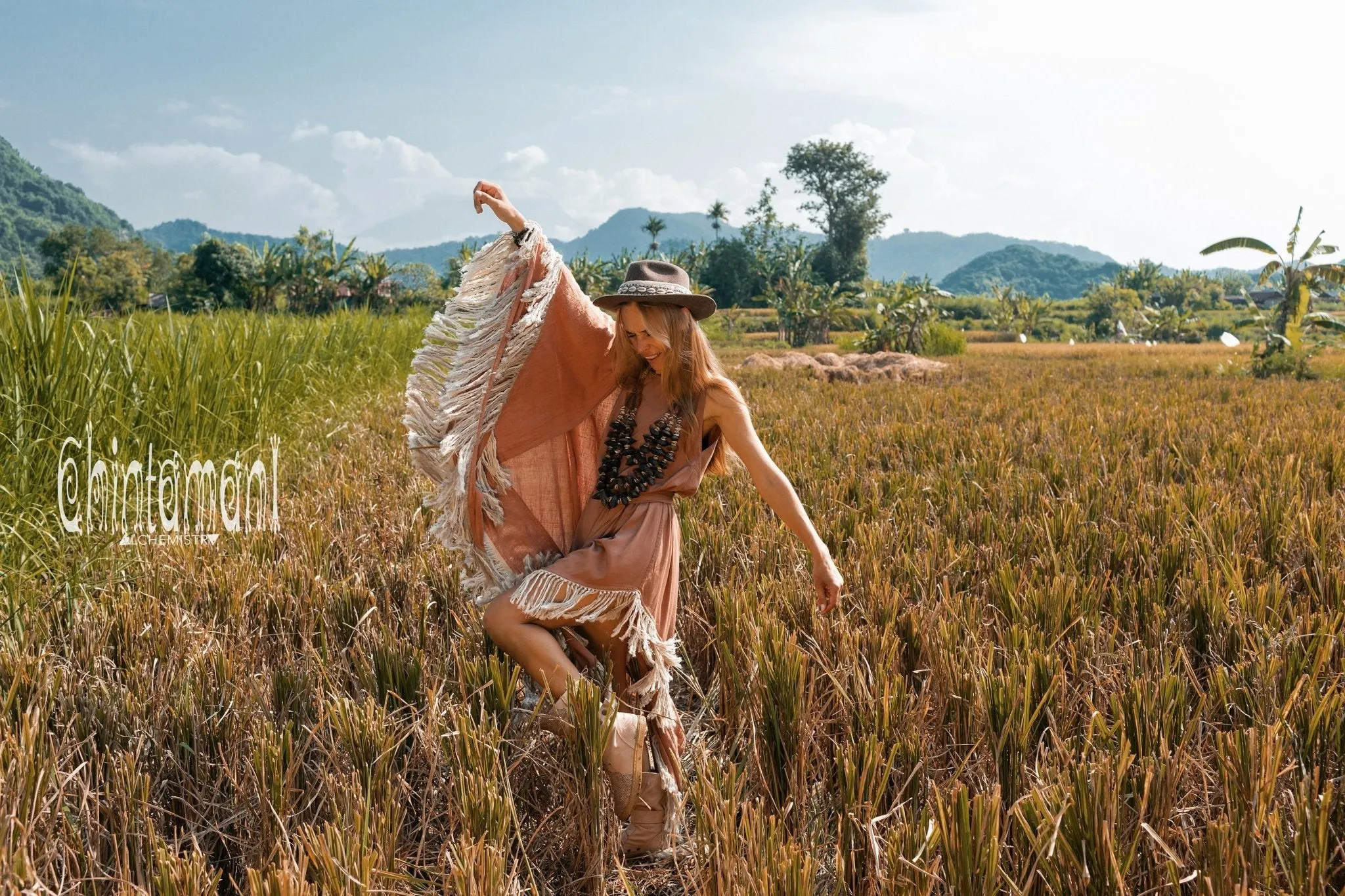 Alma Libra Fringe Boho Shawl ∆ Bohemian Scarf / Dusty Pink