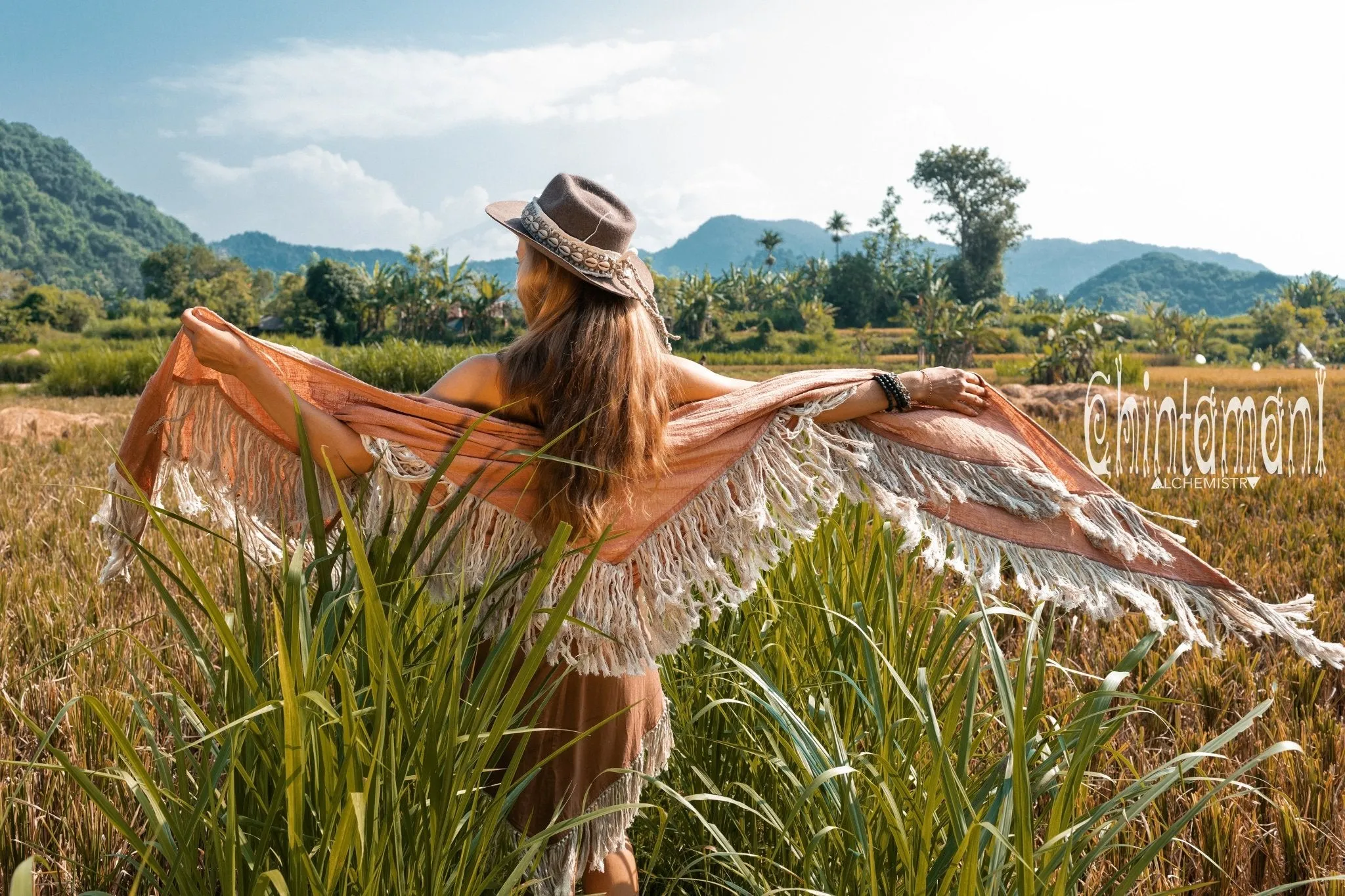 Alma Libra Fringe Boho Shawl ∆ Bohemian Scarf / Dusty Pink