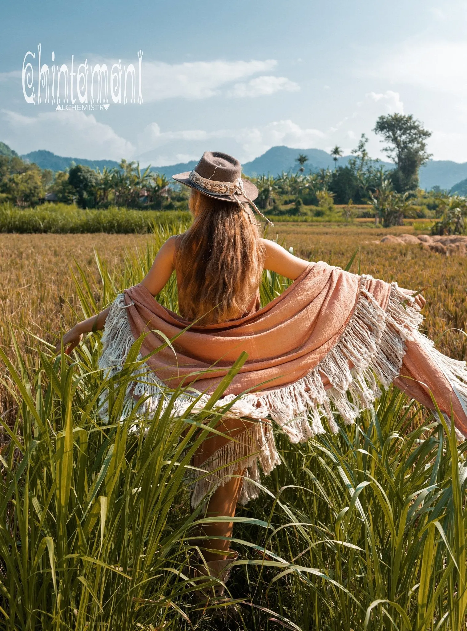 Alma Libra Fringe Boho Shawl ∆ Bohemian Scarf / Dusty Pink