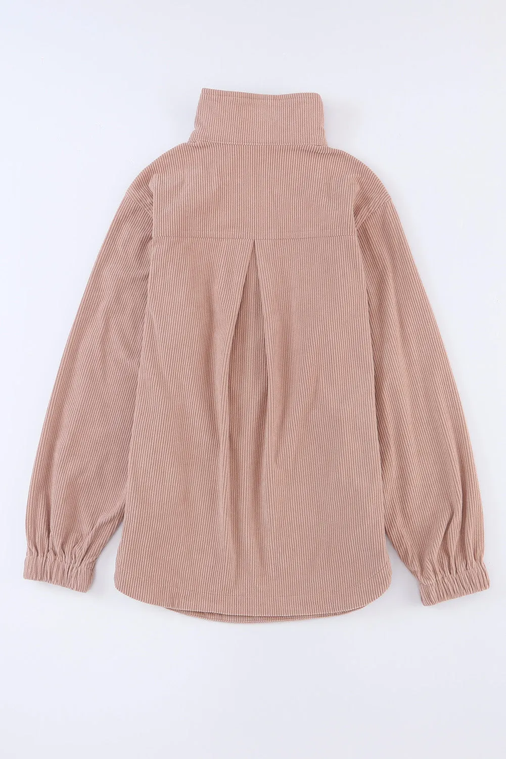 Apricot Ribbed Texture Half Zip Collared Sweatshirt