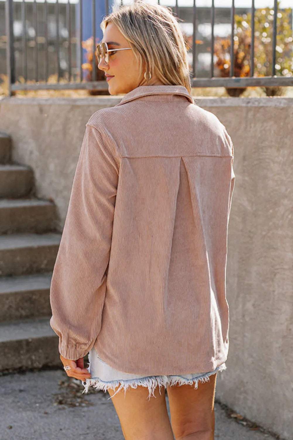 Apricot Ribbed Texture Half Zip Collared Sweatshirt