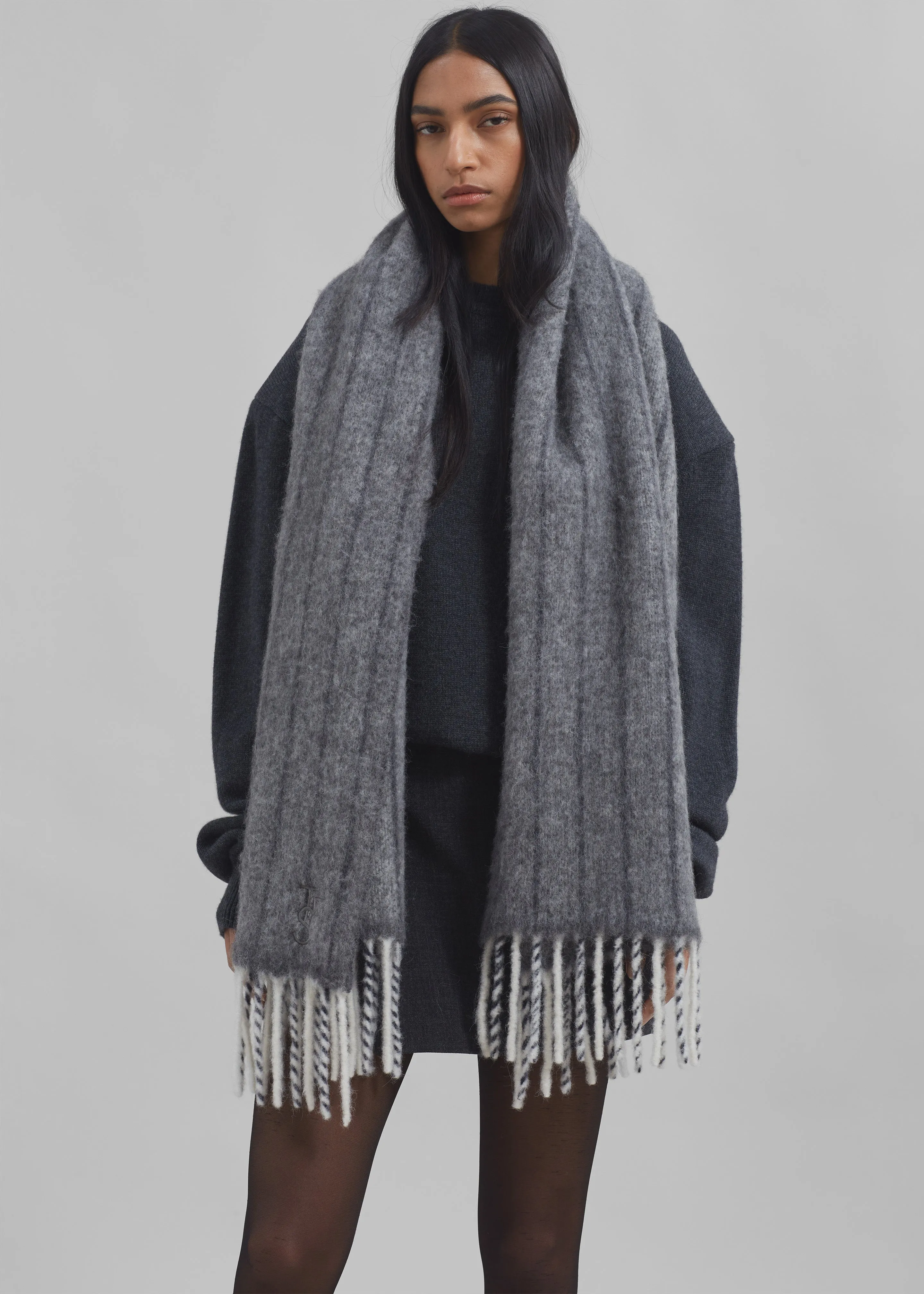 Aurelia Wool Scarf - Grey Stripe