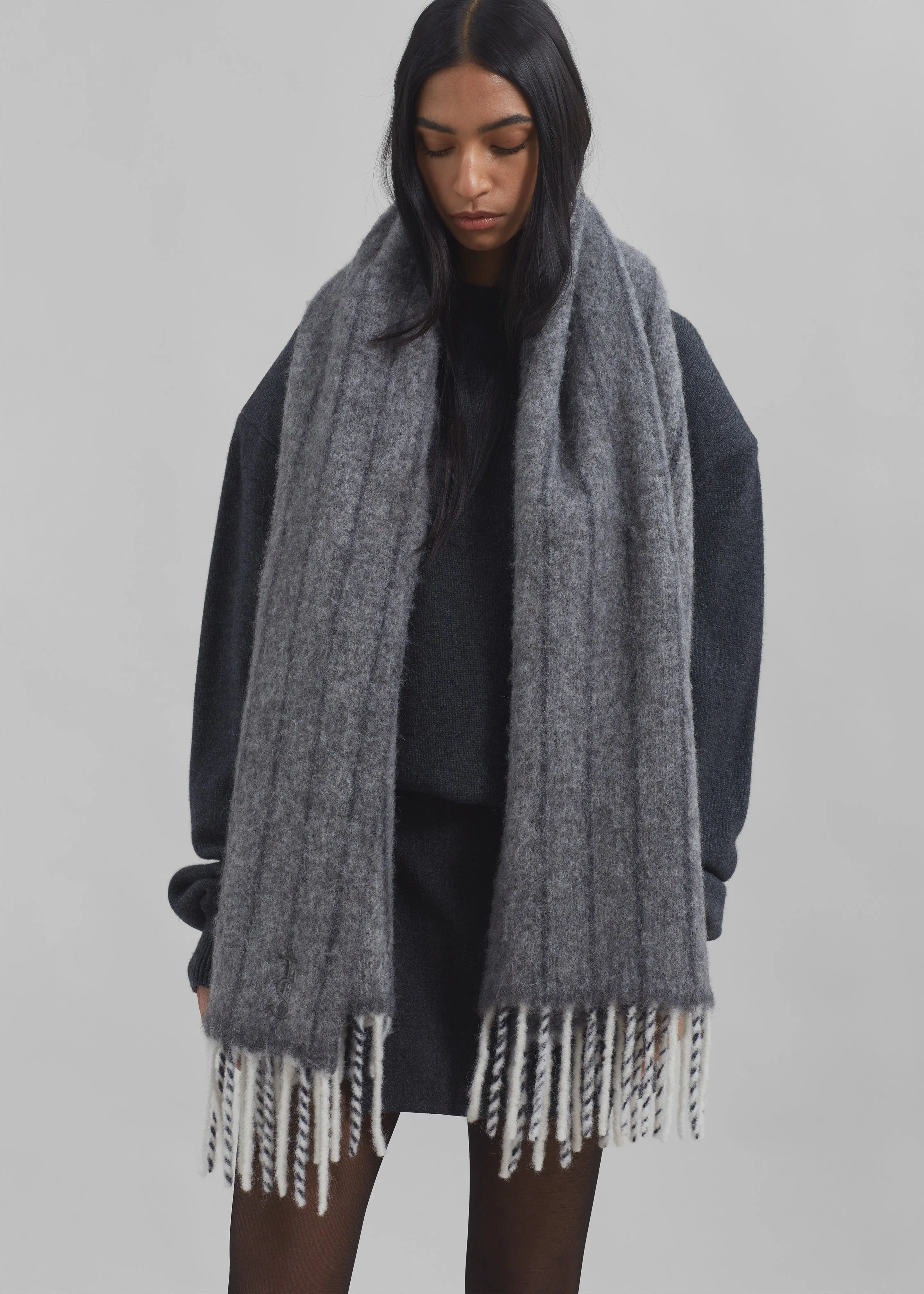 Aurelia Wool Scarf - Grey Stripe