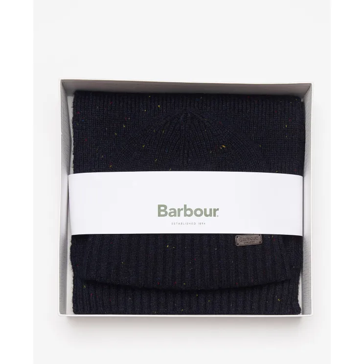 Barbour Carlton Fleck Beanie & Scarf Gift Set Navy MGS0047NY31