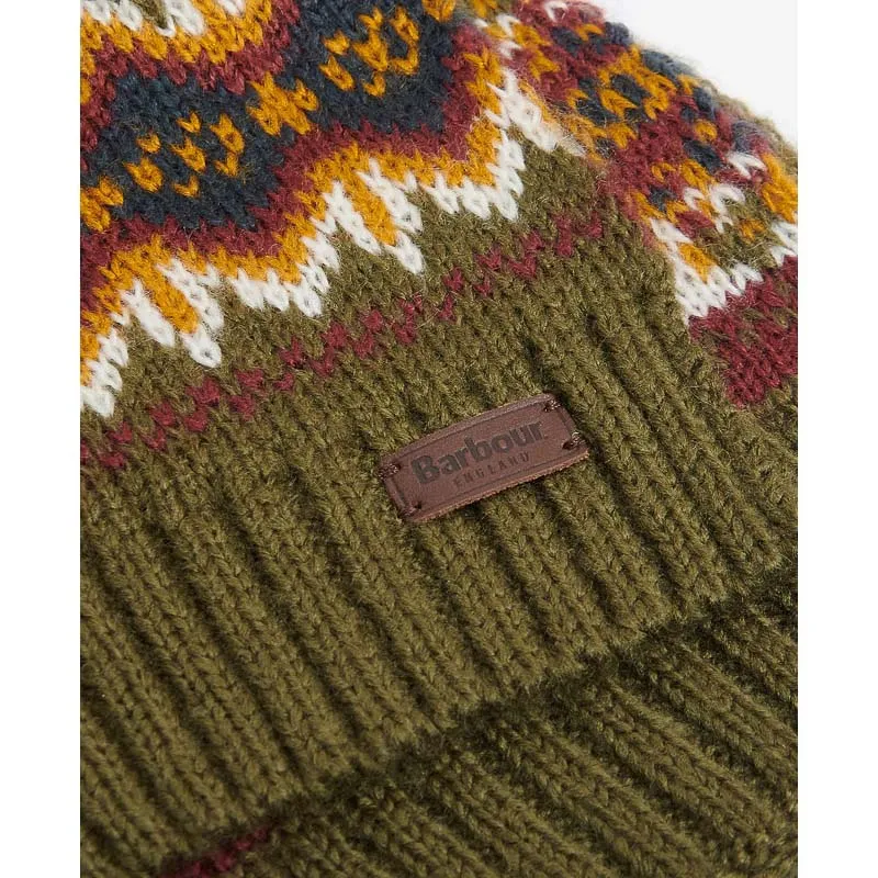 Barbour Fairisle Beanie & Scarf Gift Set - Olive