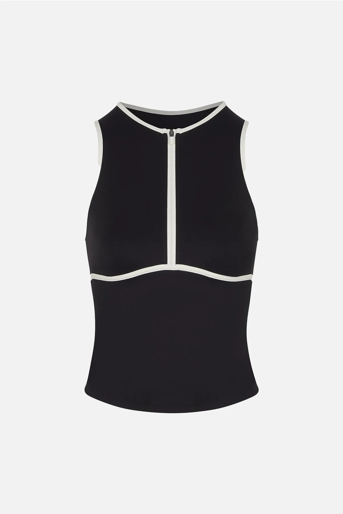 Base Contrast Trim Sleeveless Zip Up Jacket  - Black/Tofu