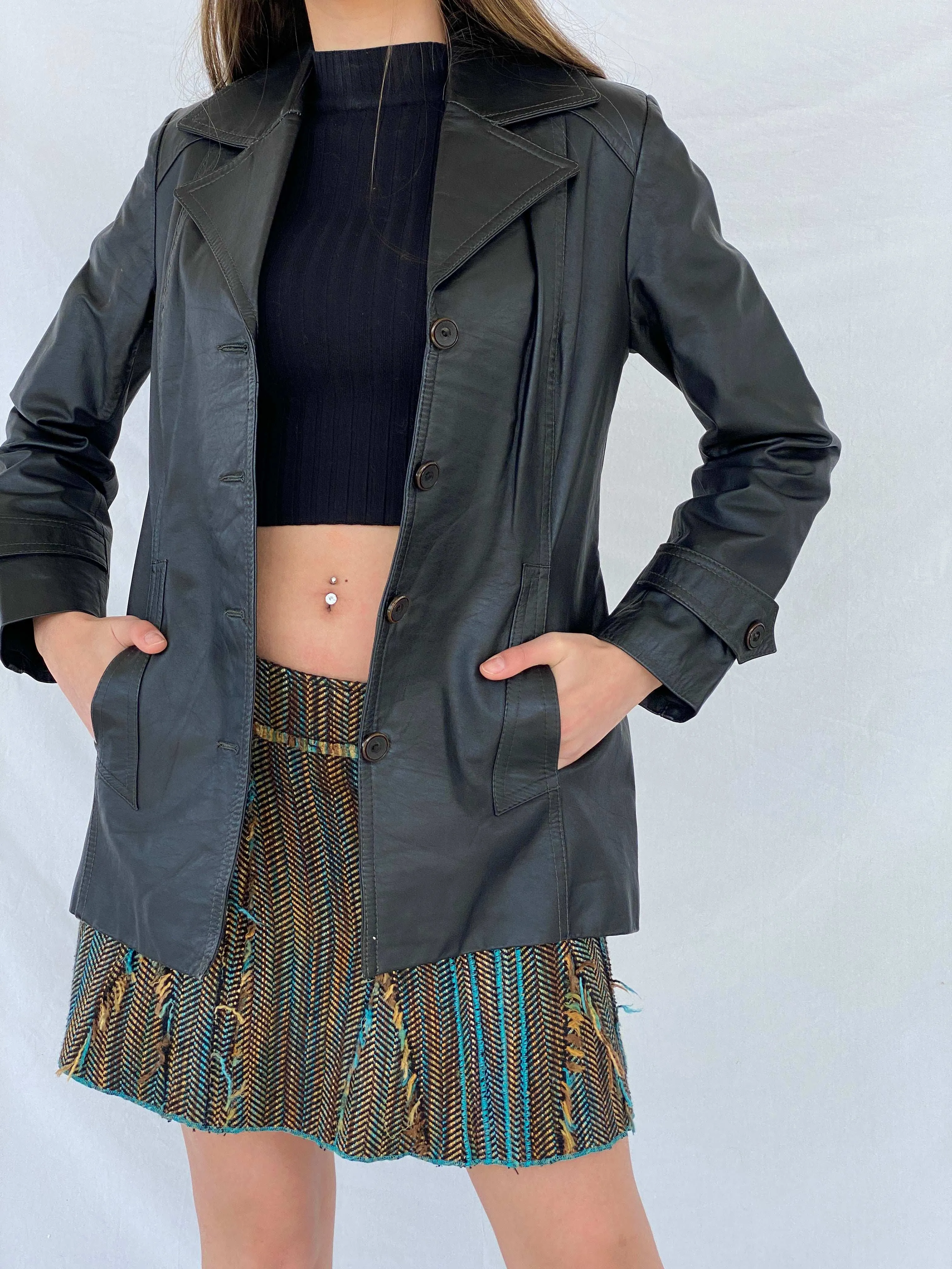 Beautiful Vintage Genuine Leather Black Blazer Jacket