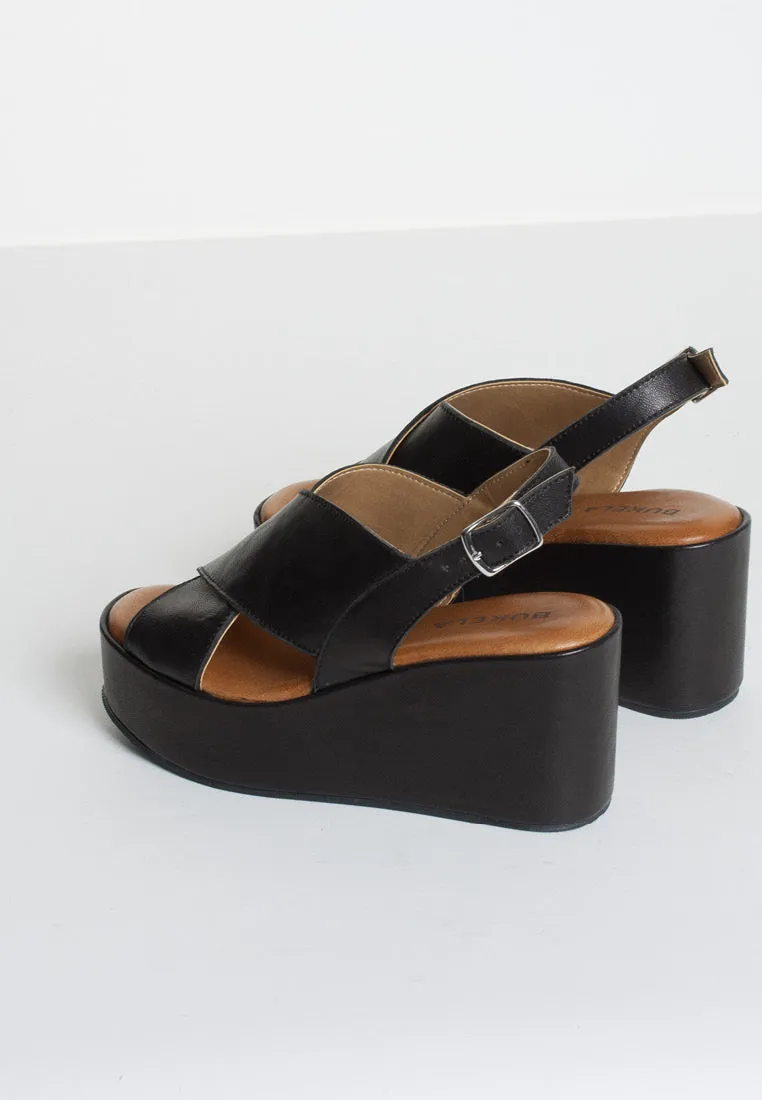 Bianca Black Leather Platform Sandals