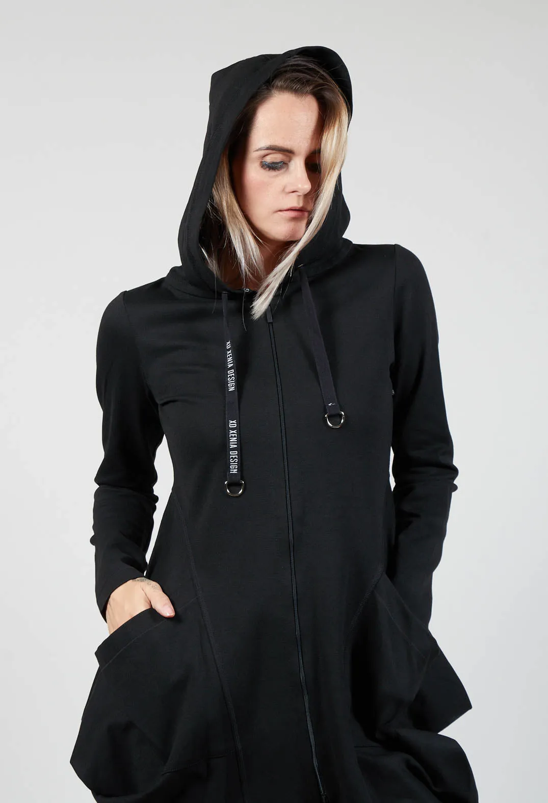 Bind Zip-Up Hooded Jacket in Black