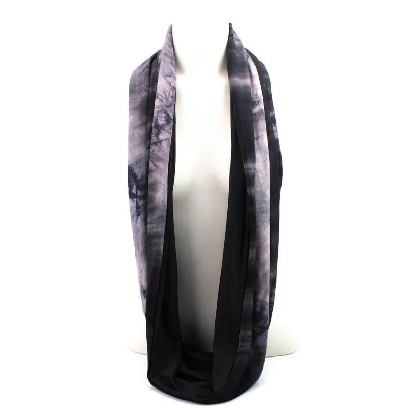 Black and Eggplant Tie Dye Knit Infinity Scarf