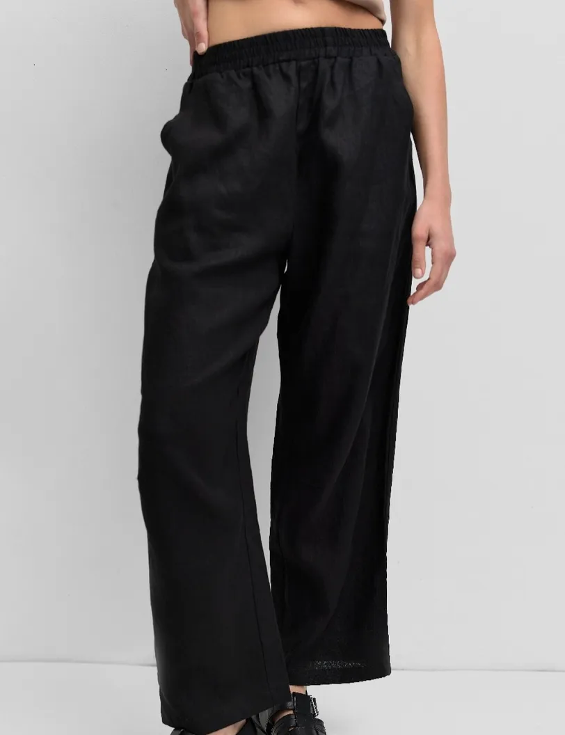 Black Barrel Leg Linen Pant