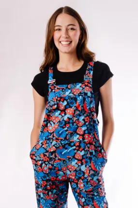 Blue Retro Mushroom Corduroy Overalls