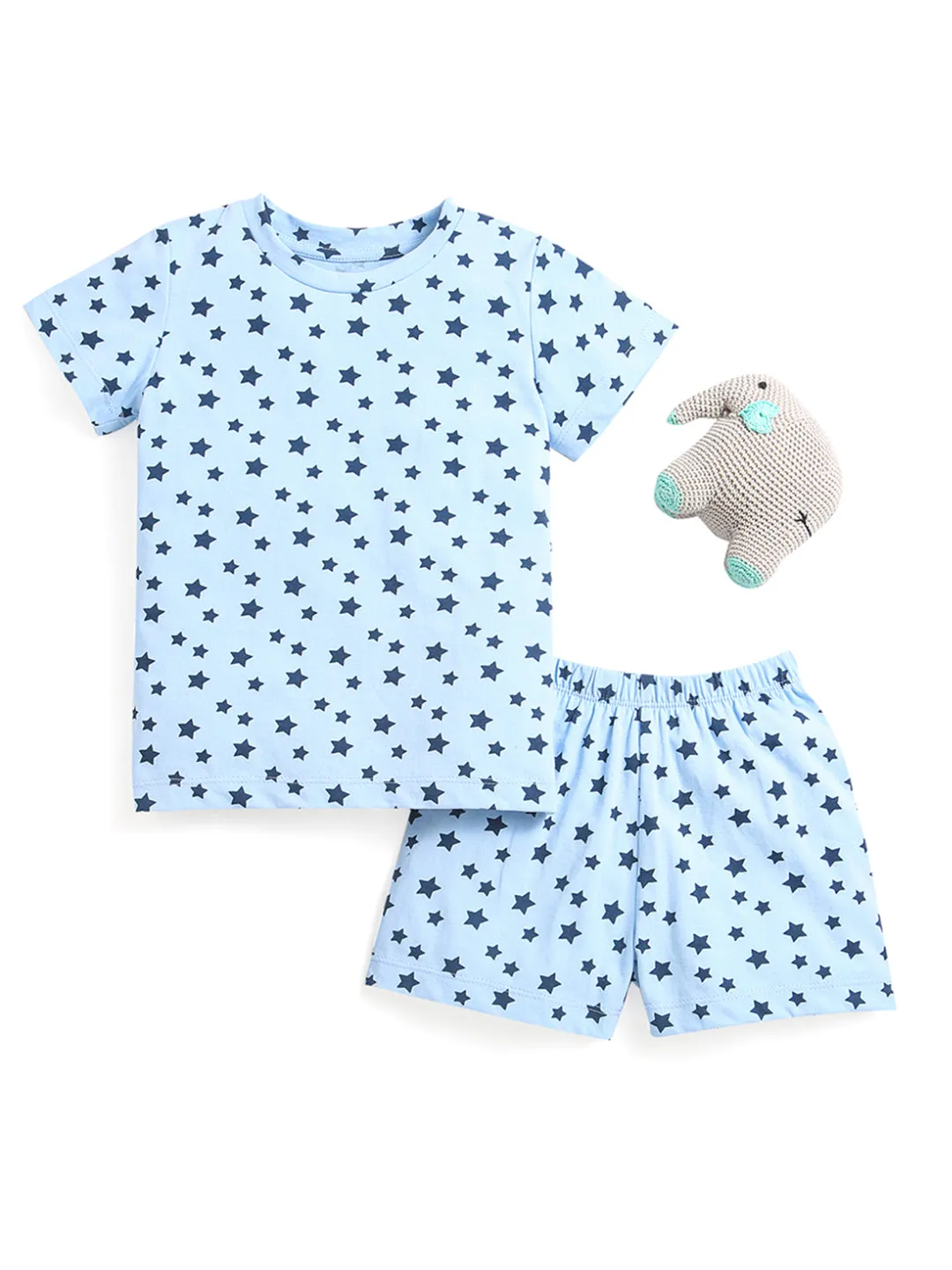 Blue Star Print Night-Suit For Kids Boy.