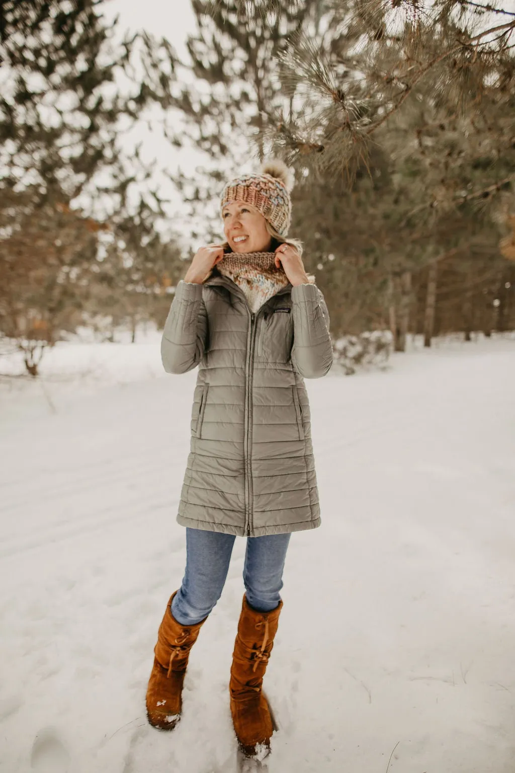 Blush Pink and Beige Merino Wool Fair Isle Hand Knit Cowl