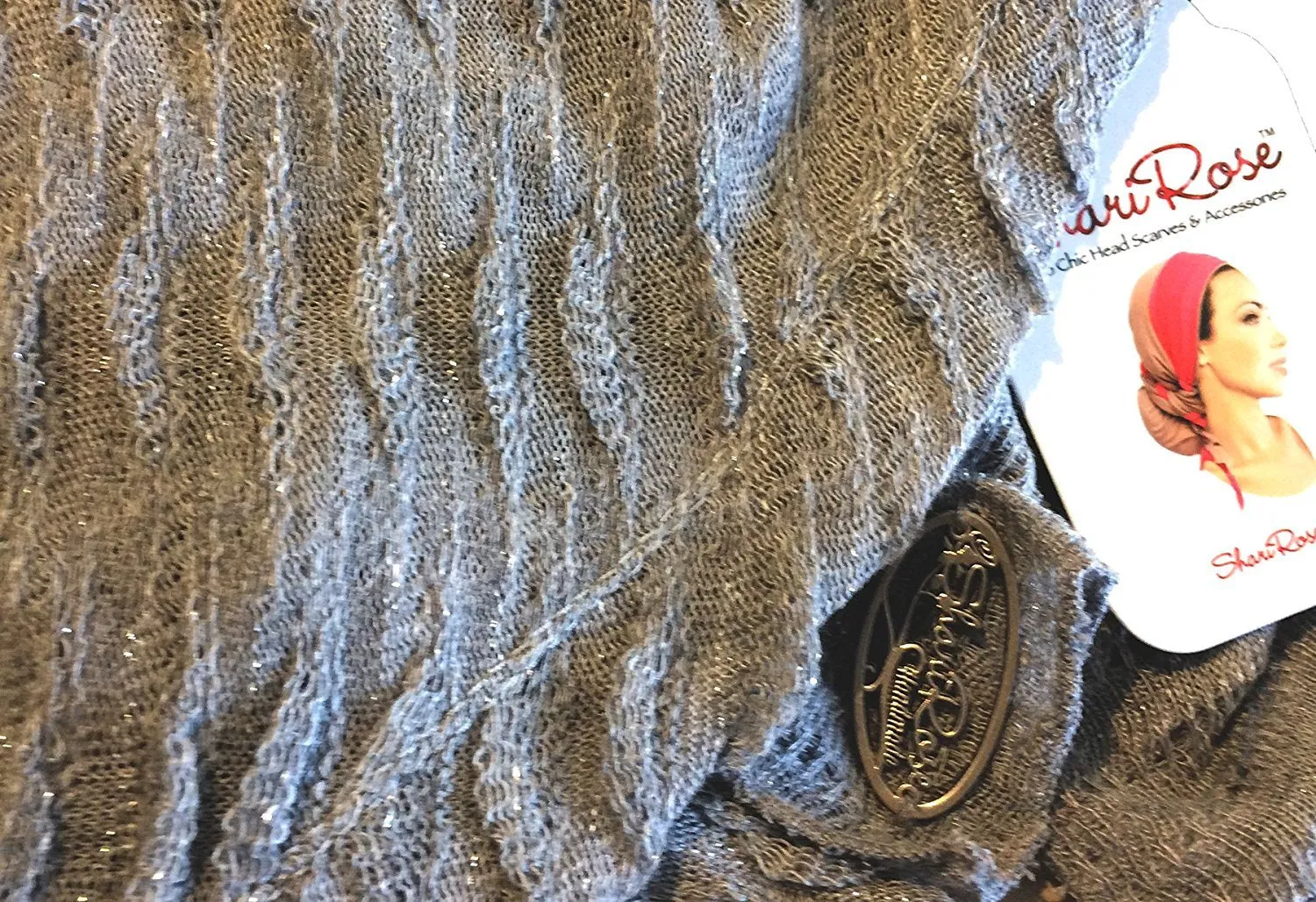 Boho Chic Grey Pre-tied Head-Scarf Tichel Textured Breathable Knit Collection In Our SIlver Ribbed Sparkle Knit! (Gray sparkle knit long - 406)