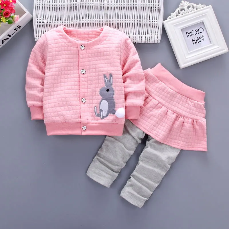 Bunny Motif Long Sleeve Cotton Sweater and Skirt Pants