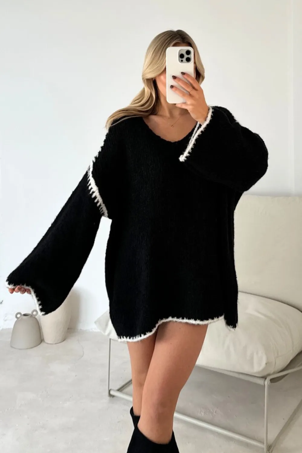 Carmen black chunky knit scarf jumper