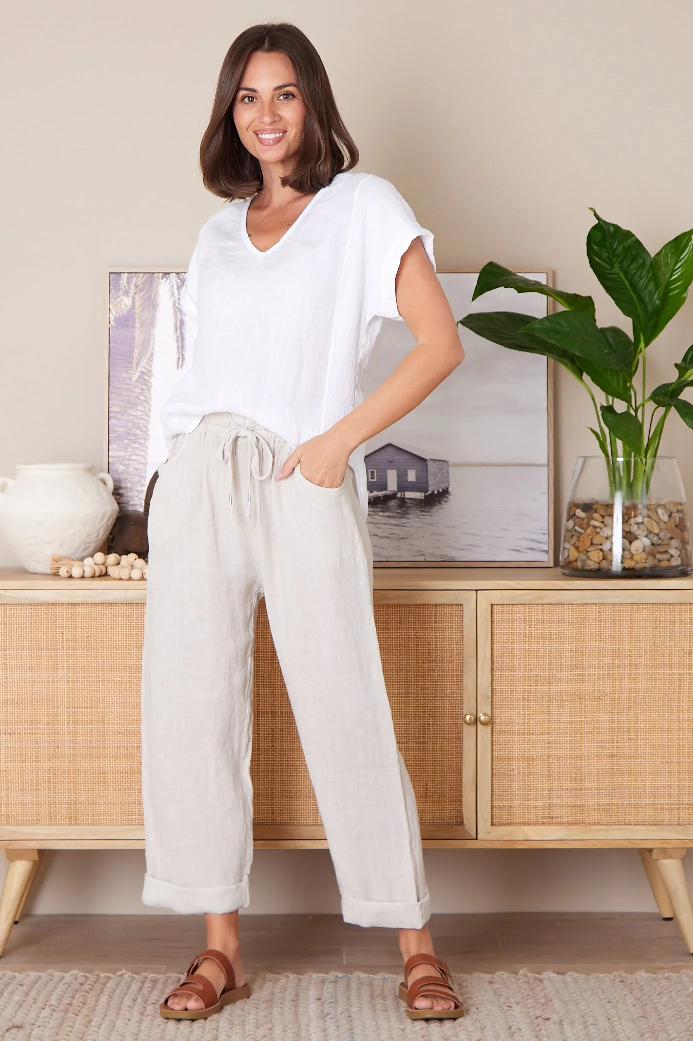 Cathrine Linen Pants - Beige