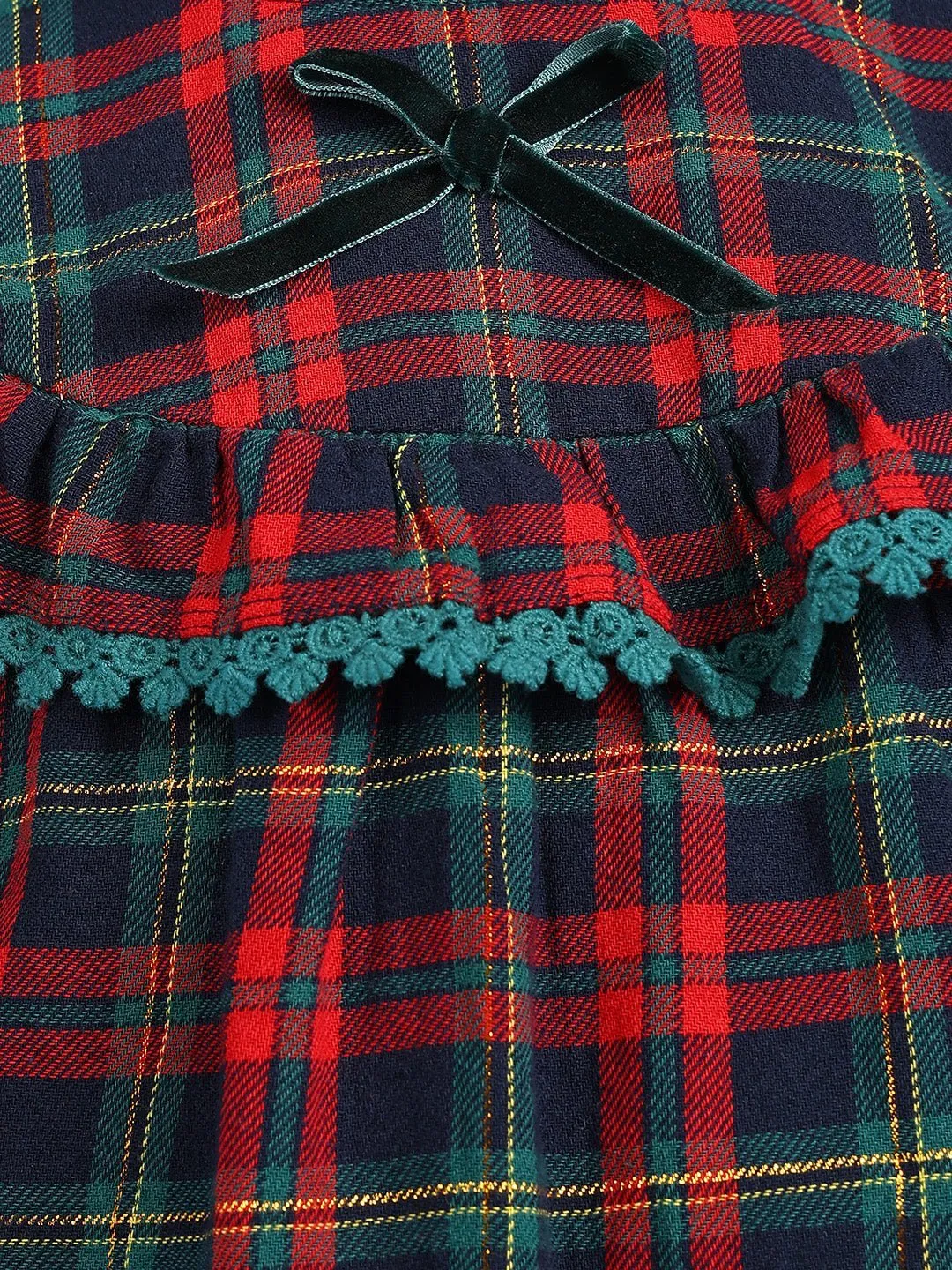 Christmas Checks Cotton Girls Top With Corduroy Pants