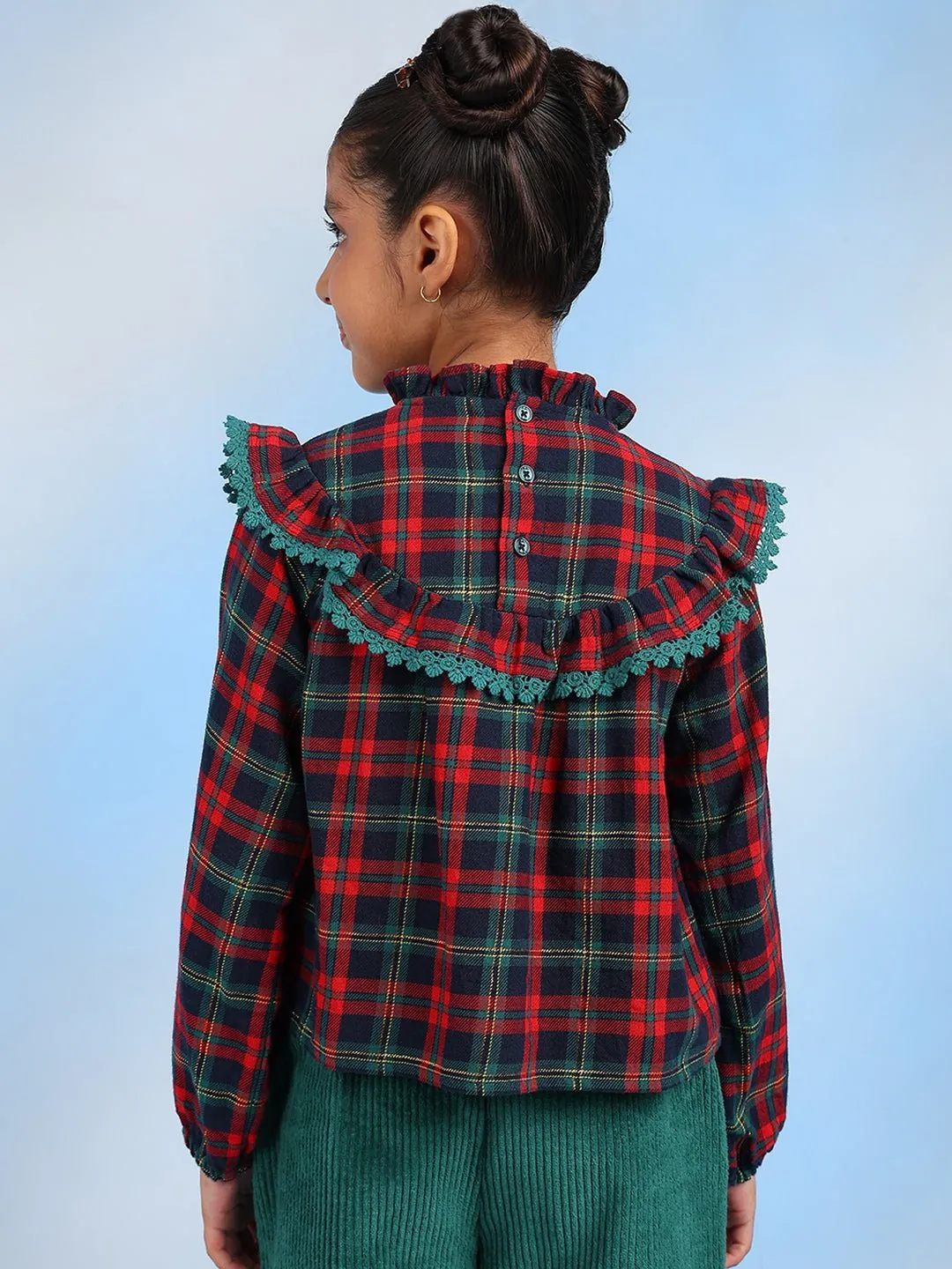 Christmas Checks Cotton Girls Top With Corduroy Pants