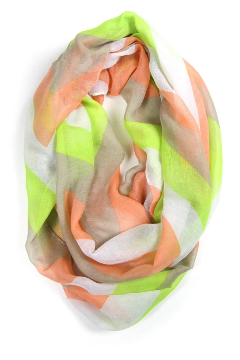 Circle Scarf / Lime Green &  Coral / Chevron / Unisex Women's