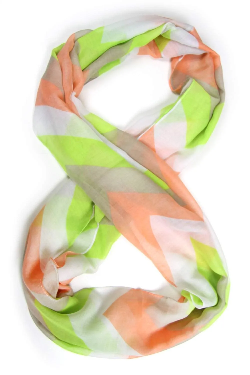 Circle Scarf / Lime Green &  Coral / Chevron / Unisex Women's