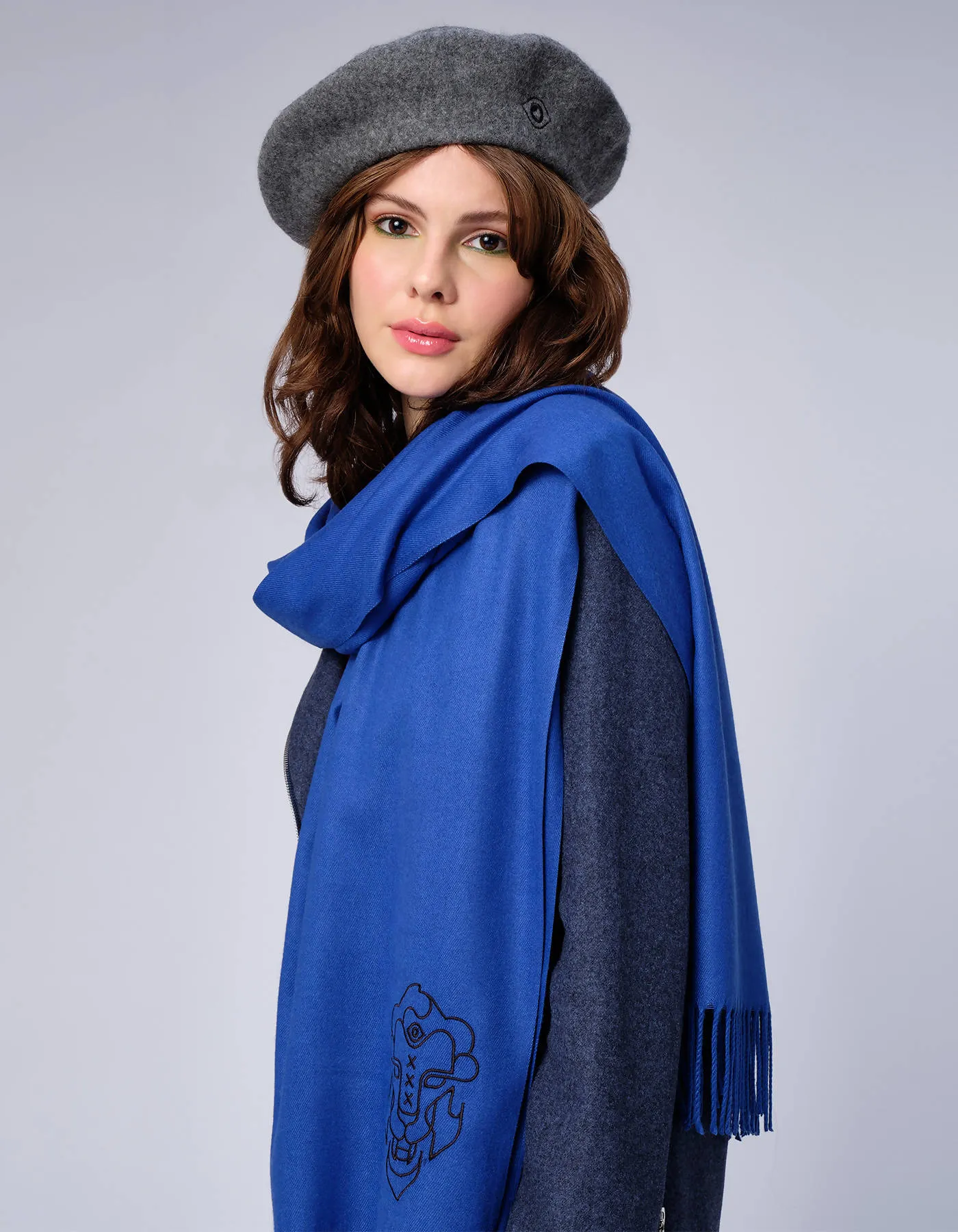 Cobalt Blue Scarf with Lion Design