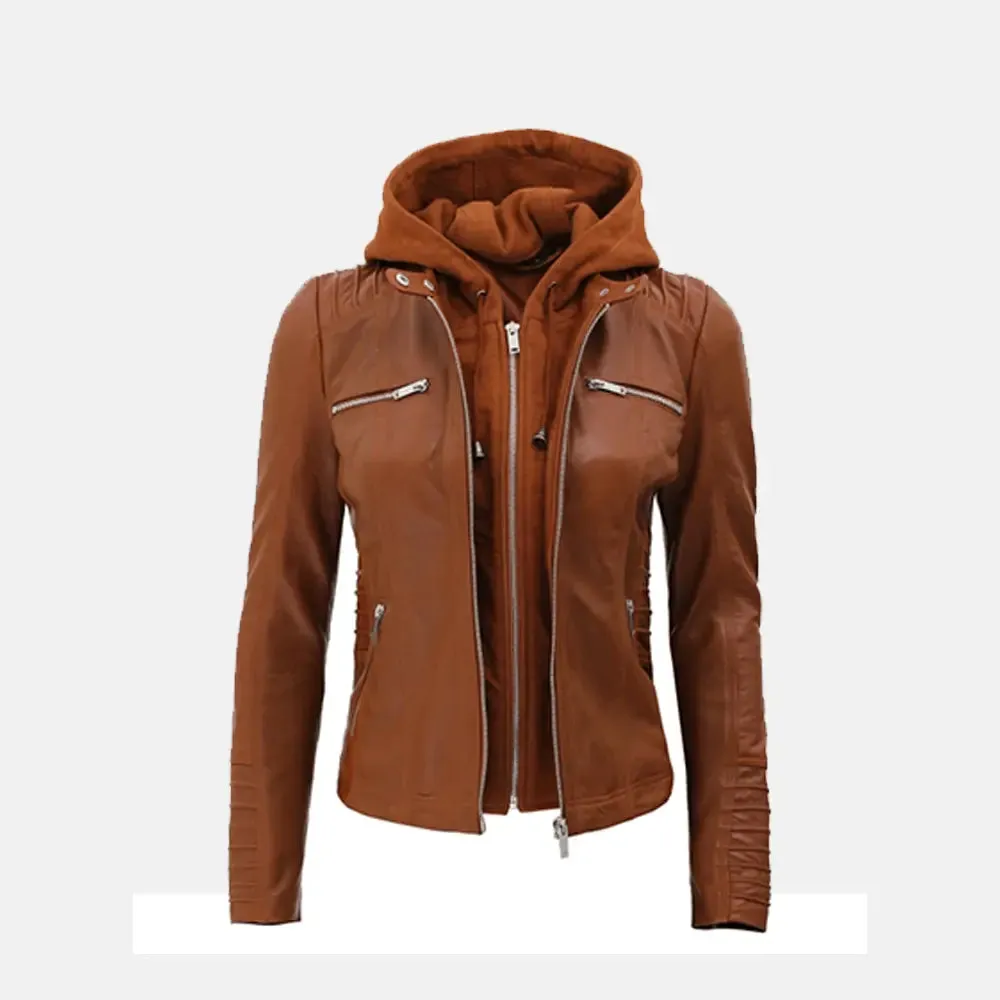 Convertible Hooded Leather Jacket Womens