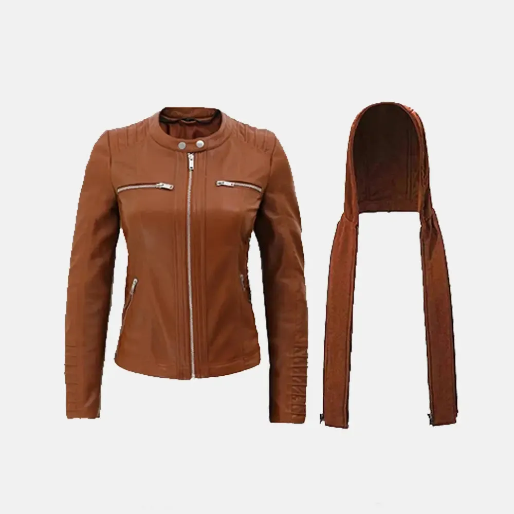 Convertible Hooded Leather Jacket Womens